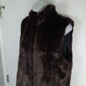 Mixit‎ Vest Womens Large Brown Faux Fur Zip Front Sleeveless Lined Cozy Plush